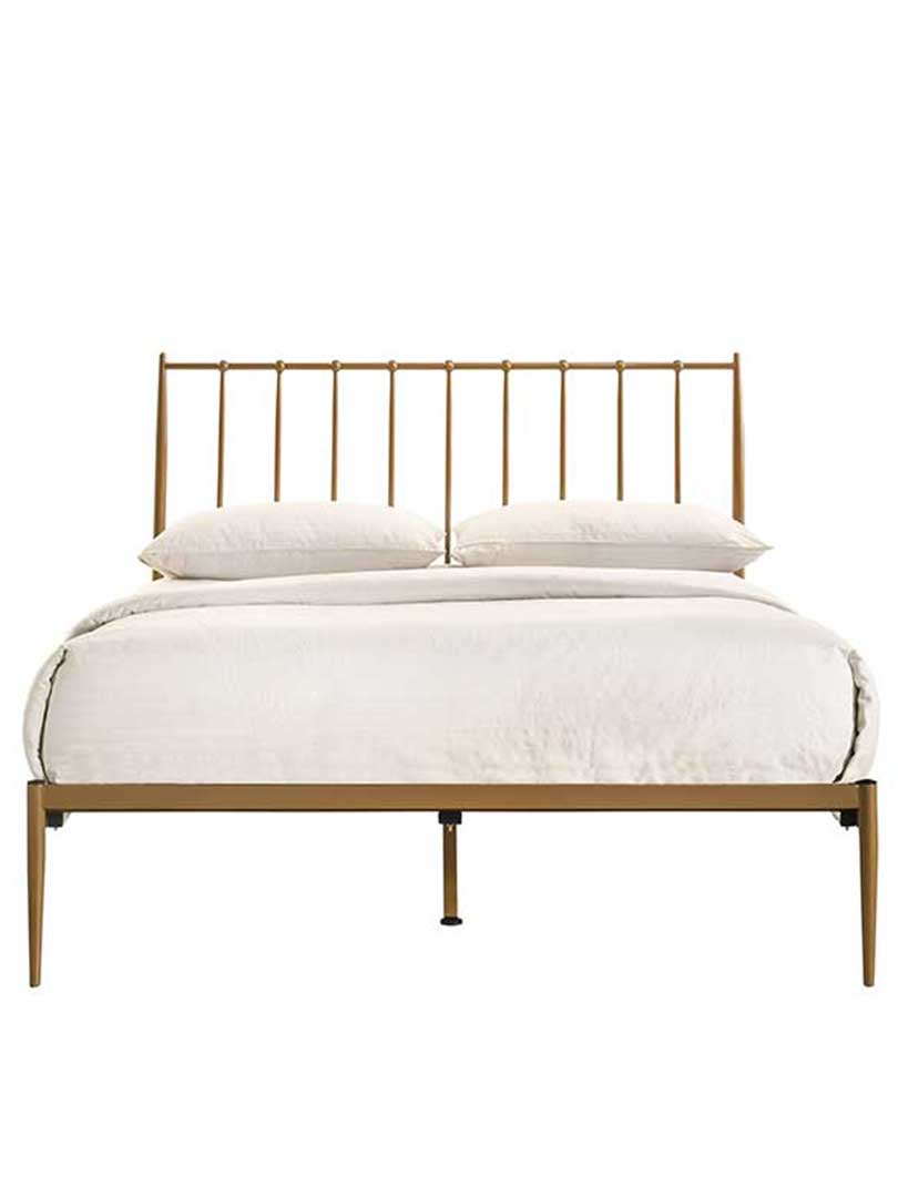 Mid Century Metal Bed Frame Base Platform in Gold Double Queen King