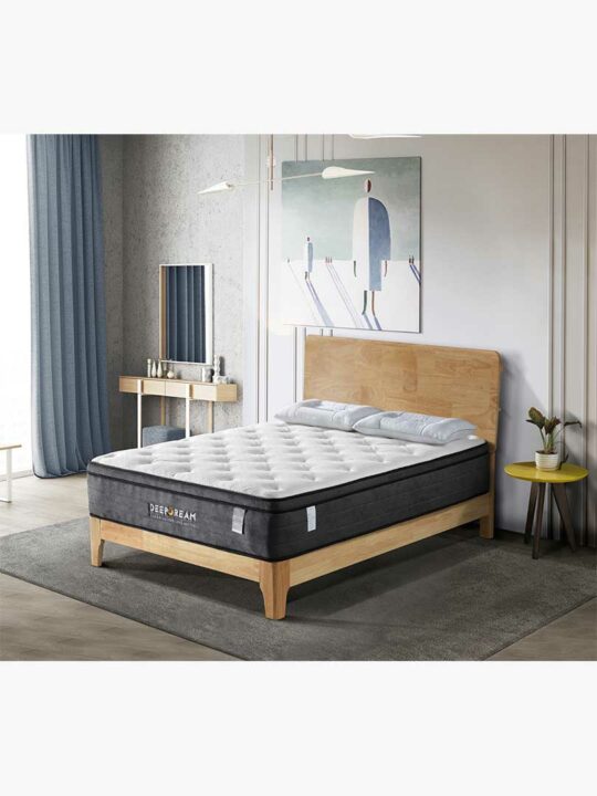 Deep Dream Essential mattress laid on a rustic wooden bed in a Australian minimalist bedroom
