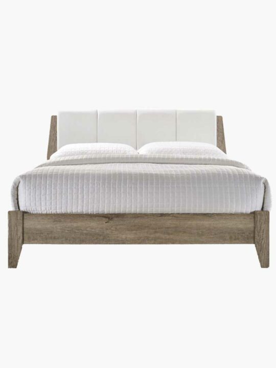 Buy Nobu Bed Frame with Leather headboard White Oak Online Australia for Bedroom