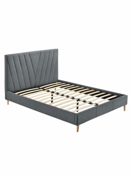 upholstery wooden bed frame in light grey