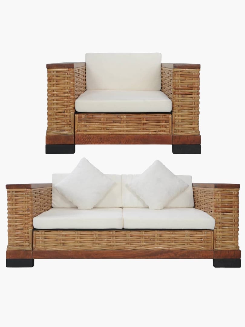 Buy 2 Piece Sofa Set with Cushions Brown Natural Rattan 2