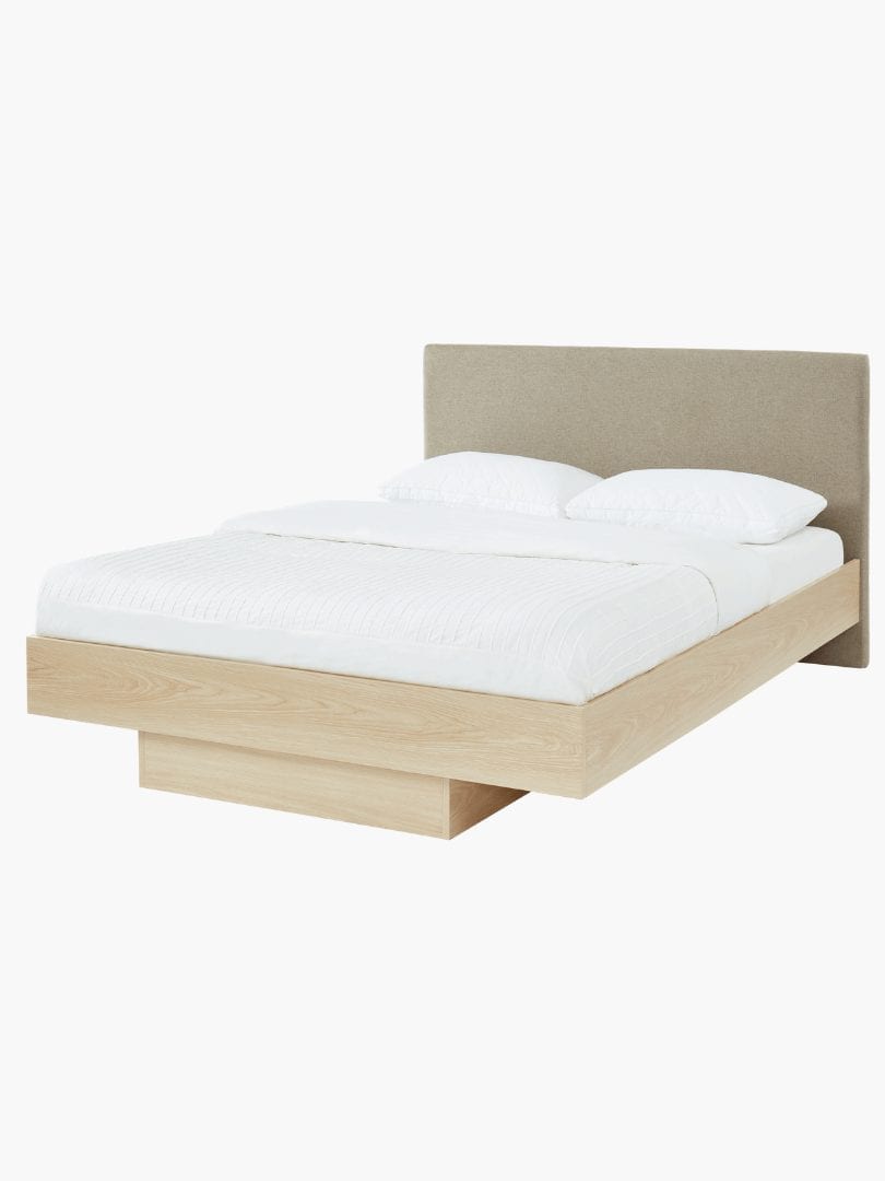 Nook Wooden Bed Frame Natural Oak, White Floating Bed Frame