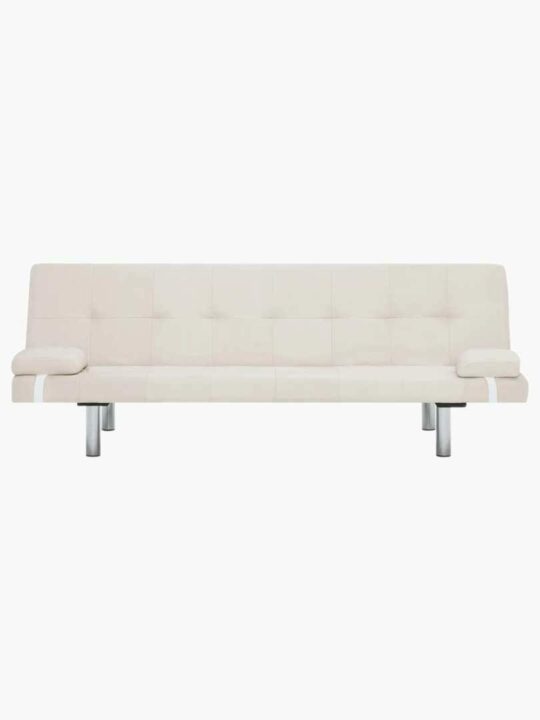 Alma Leather Sofa Bed With Pillows - Cream