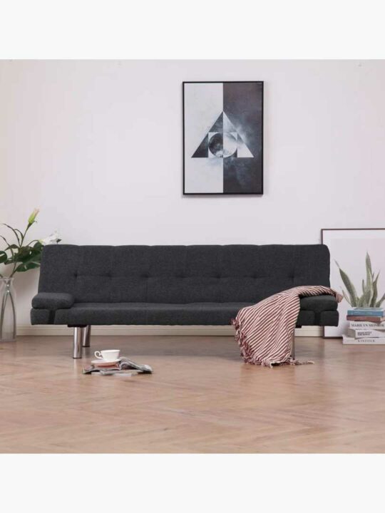 Alma Leather Sofa Bed With Pillows - DarkGrey