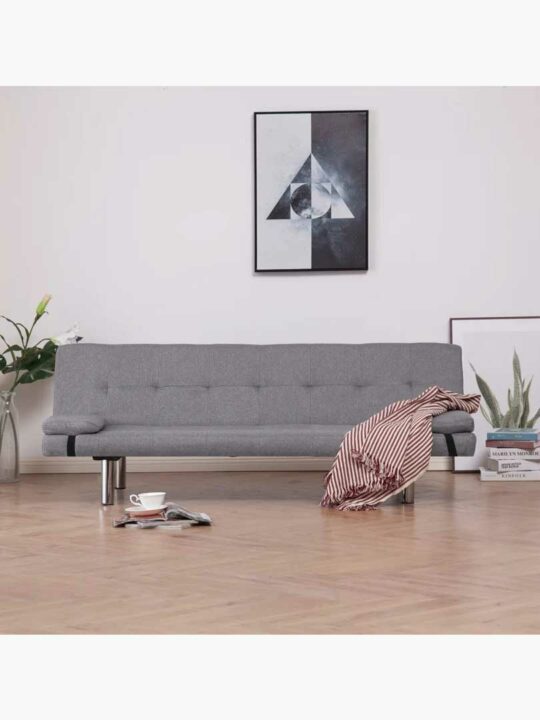 Alma Leather Sofa Bed With Pillows - LightGrey
