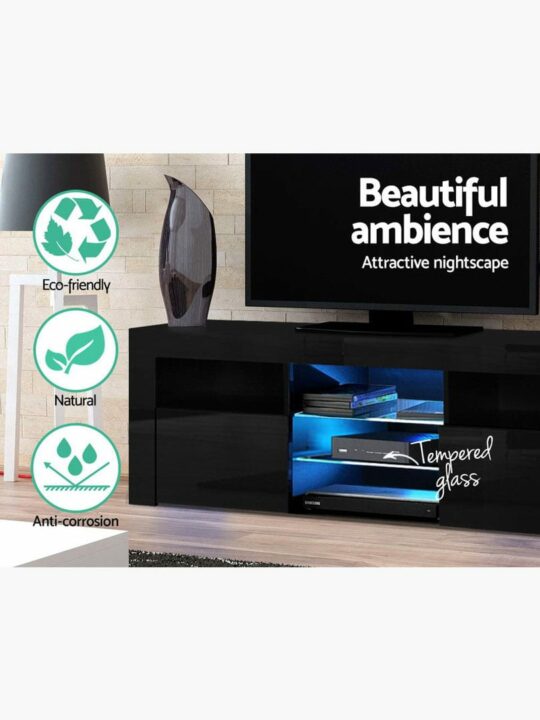 Folma High Gloss LED TV Cabinet Entertainment Unit 160cm - Black