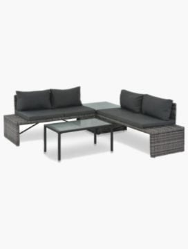 Grey Rattan 3 Pieces Garden Lounge with Cushions Set